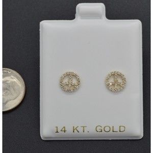 14K Solid Yellow Gold peace 8mm Cubic Zirconia CZ Stud Earrings